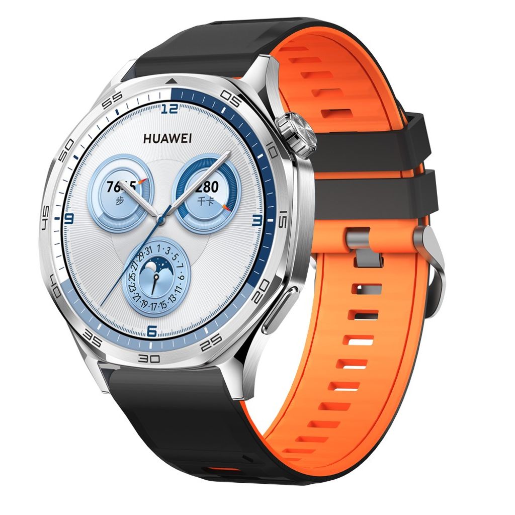 Huawei Watch GT5/GT5 Pro/Galaxy Watch3 jne. Silikoninen kellonranneke – Musta/Oranssi