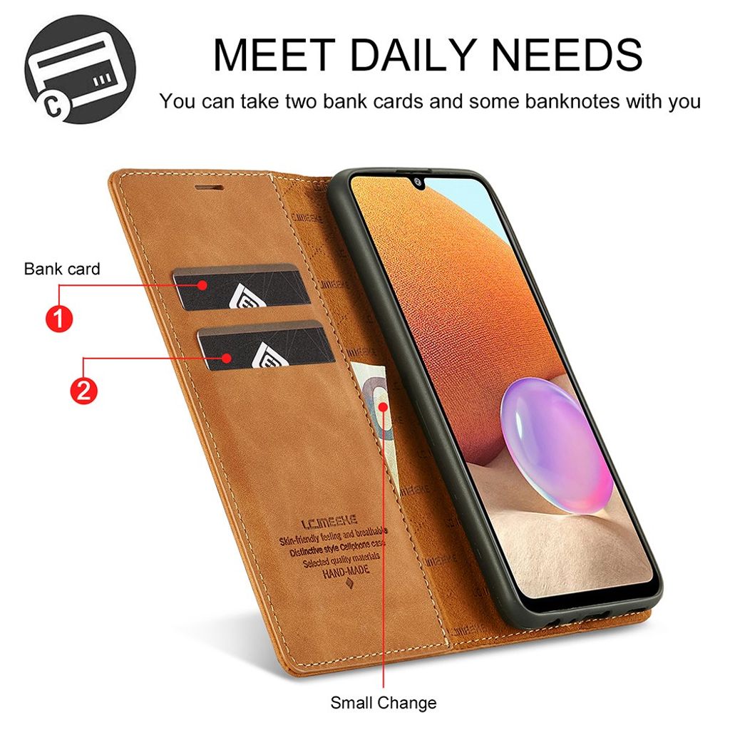 LC.IMEEKE Samsung Galaxy A32 4G Lompakkokotelo - Ruskea
