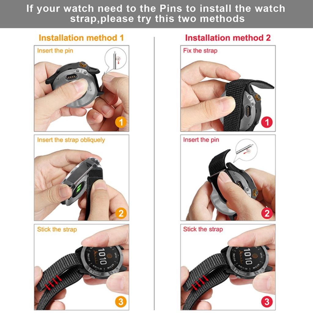 Garmin Fenix 6S/Vivomove3/Vivomove HR m.fl. Klockarmband i Nylon – Svart