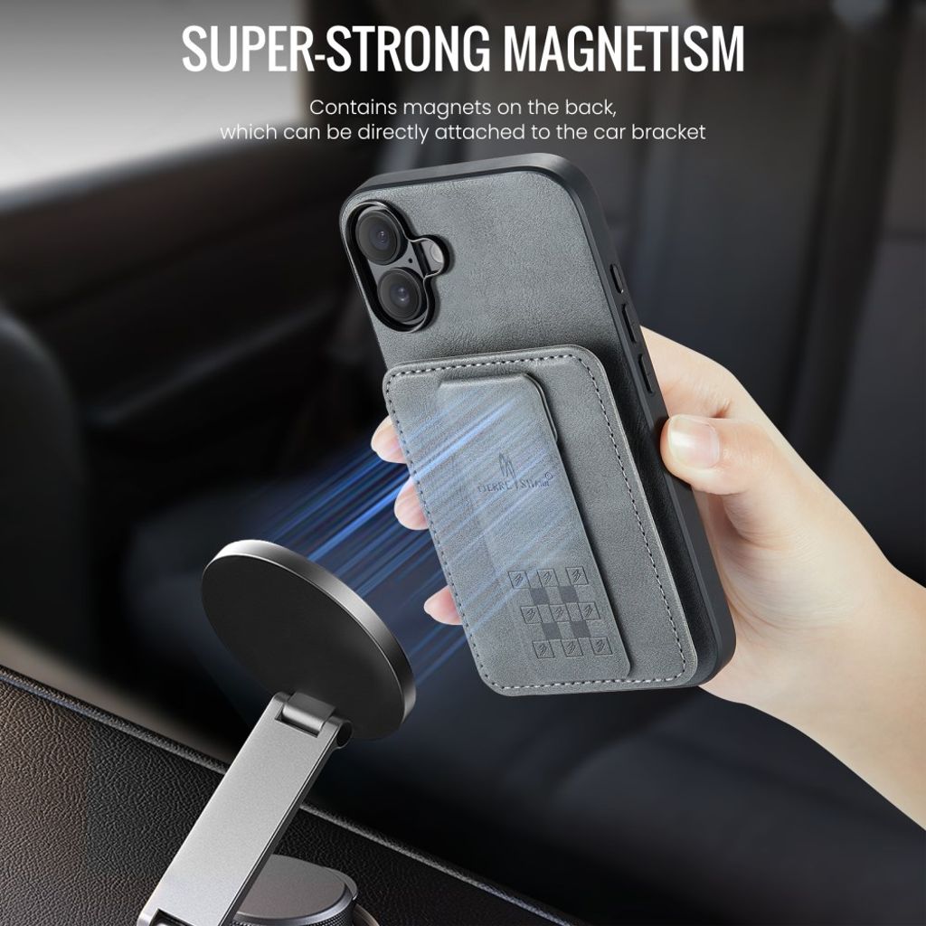 FIERRE SHANN iPhone 16 Case with Card slots - Grey