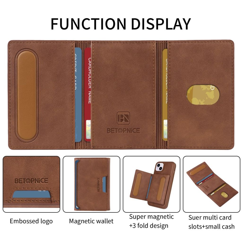 BETOPNICE iPhone 14 Plus MagSafe Deksel Lommebok - Brun