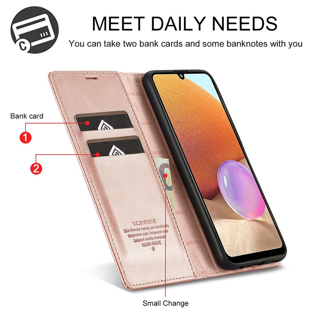 LC.IMEEKE Samsung Galaxy A32 4G Lompakkokotelo - Ruusu kultaa