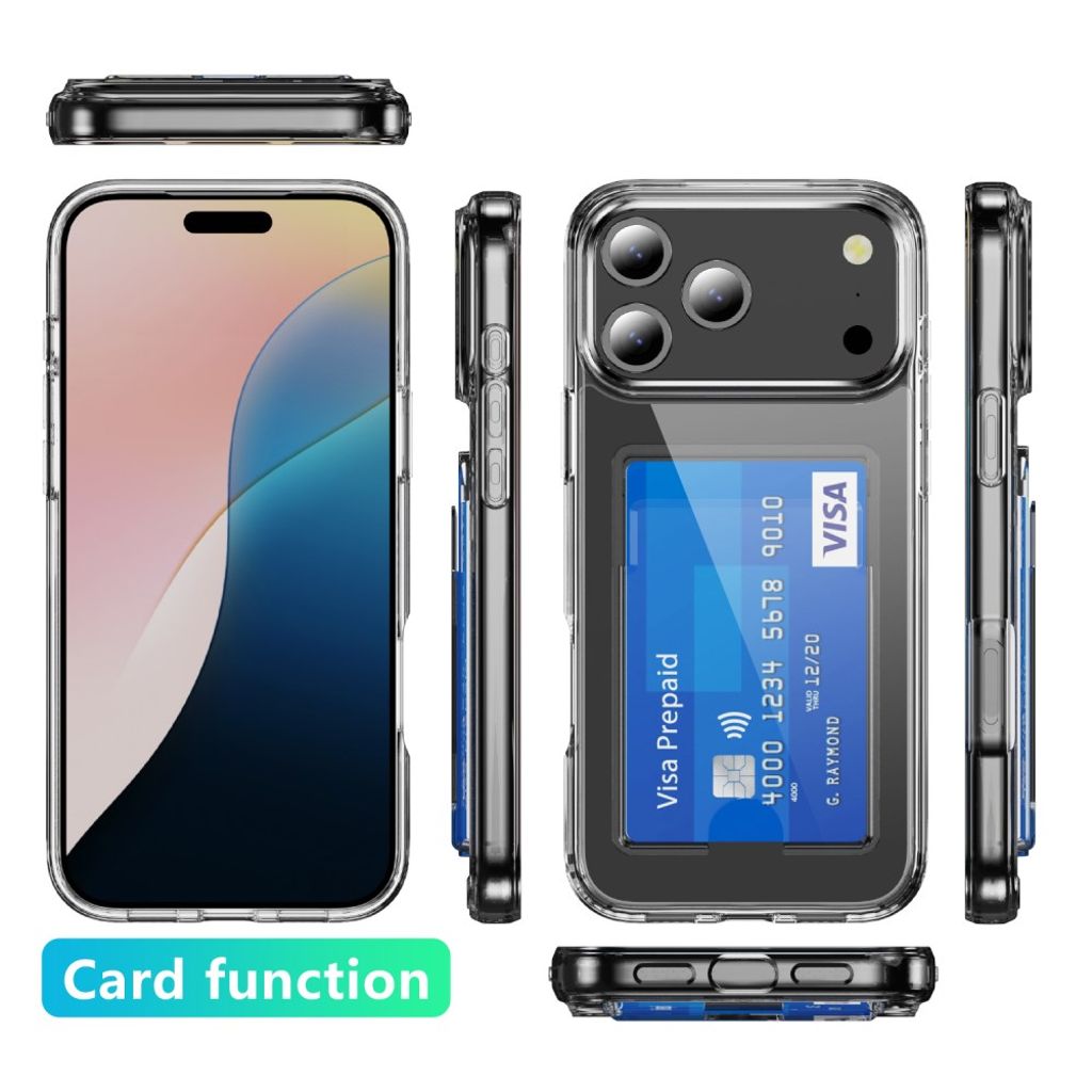 iPhone 17 Pro Max kuori korttipaikalla – läpinäkyvä