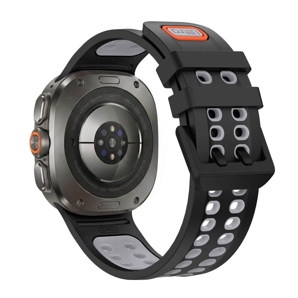Samsung Galaxy Watch Ultra/Ultra2 Tofarget silikon klokkerem med dobbel spenne - Svart/Grå
