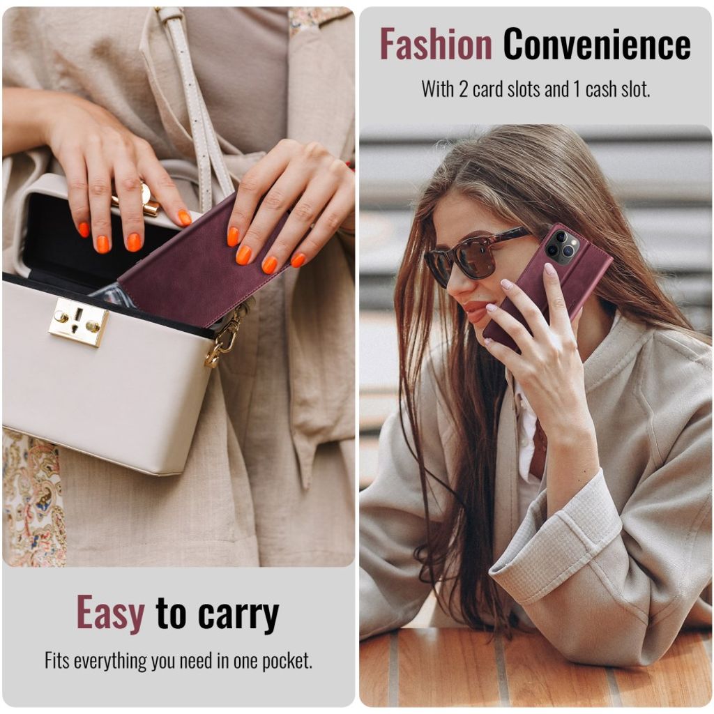 CASEME iPhone 11 Pro Max Plånboksfodral RFID-blockerande Stativ – Röd