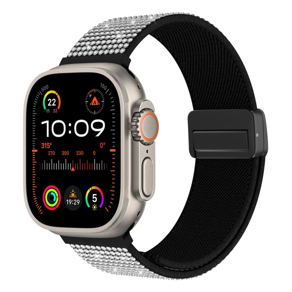 Apple Watch 42/41/40/38mm Klockarmband i Nylon med Strass - Svart/Vit