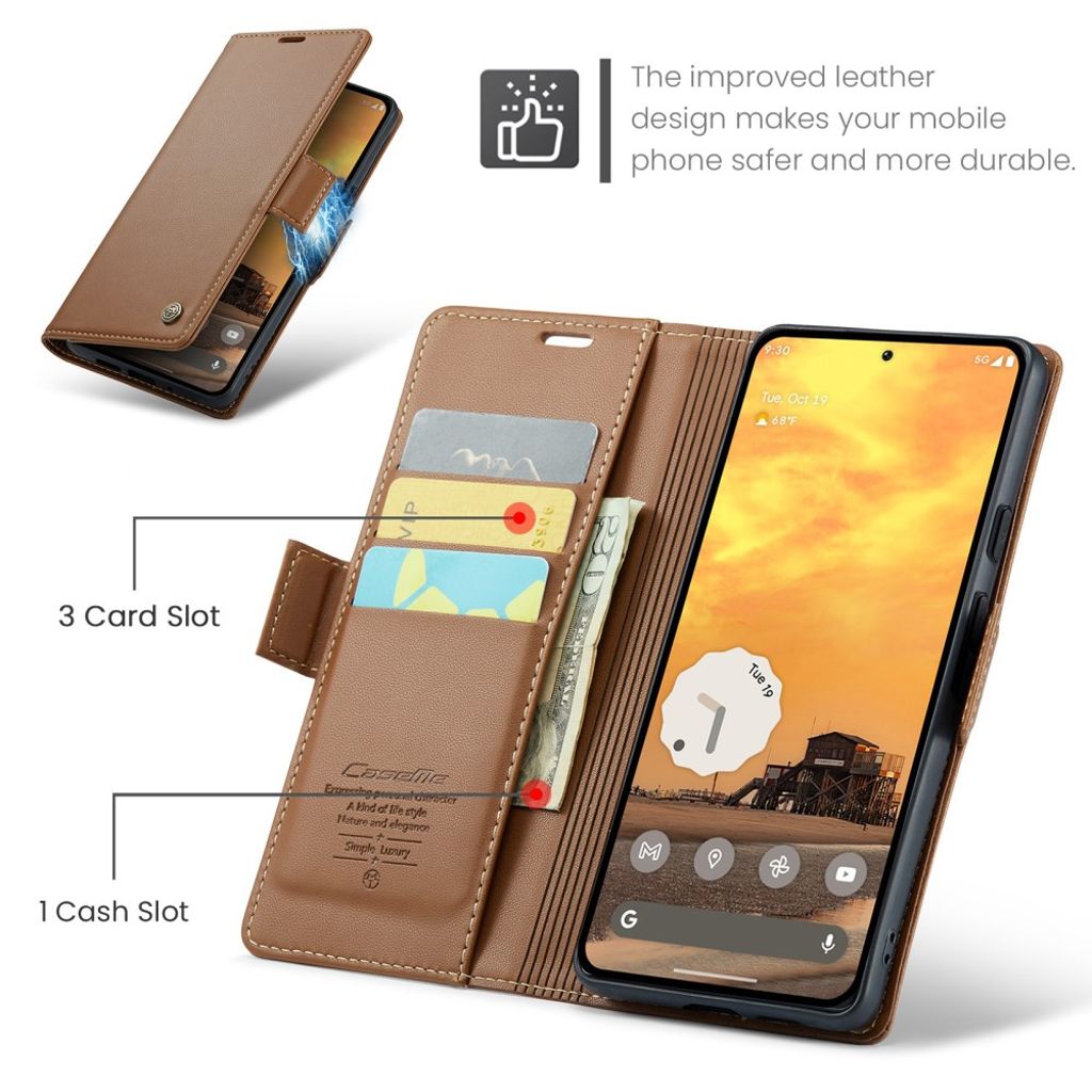CASEME Google Pixel 10 Pro / 10 / 9 Pro / 9 Kotelo Korttipaikka - Ruskea