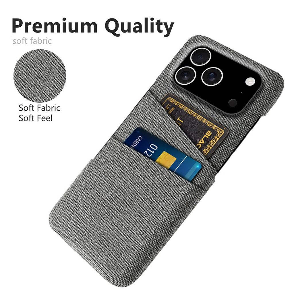 iPhone 17 Pro Skal i Textil med 2 Kortfack - Grå