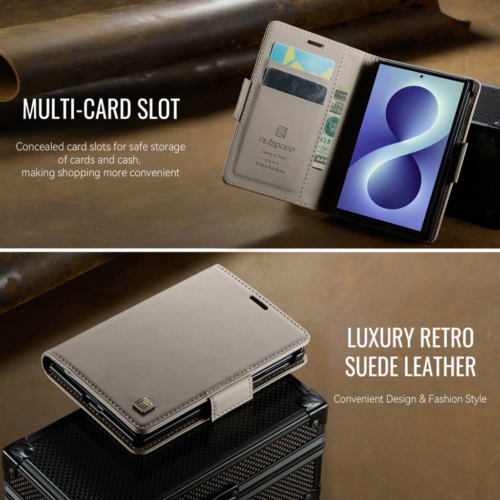 AUTSPACE Samsung Galaxy Z Fold8 Lompakkokotelo PU-nahka RFID-suojattu - Harmaa
