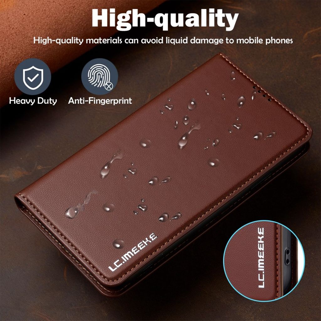 LC.IMEEKE iPhone XS Max Pungetui med Kortholder og Stativ – Brun