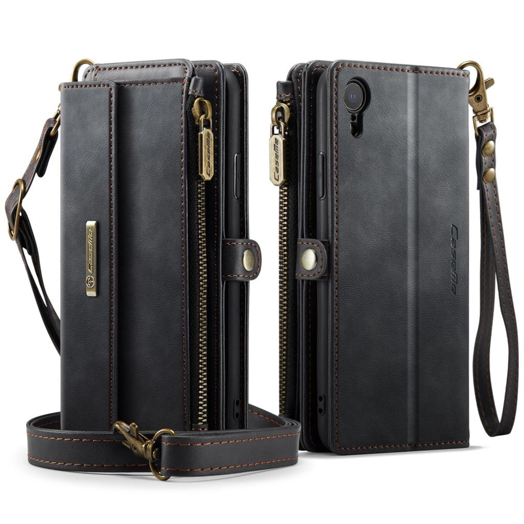 CASEME C39 Plånboksfodral RFID-blockerande med stativ för iPhone XR – Svart