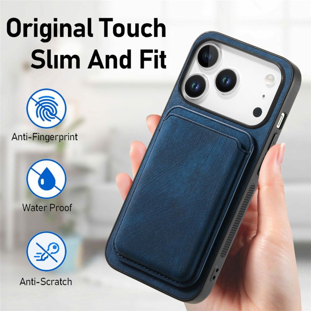 iPhone 18 Pro & iPhone 17 Pro Kuori Irrotettava Korttipaikka PU-nahka/TPU – Sininen