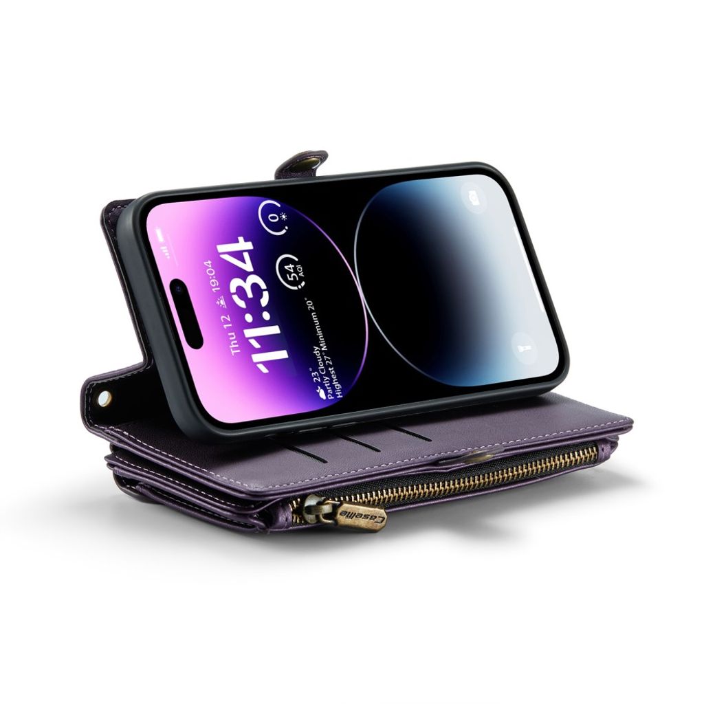 CASEME iPhone 14 Pro Max Plånboksskal C36 RFID-blockerande och Stativ – Lila