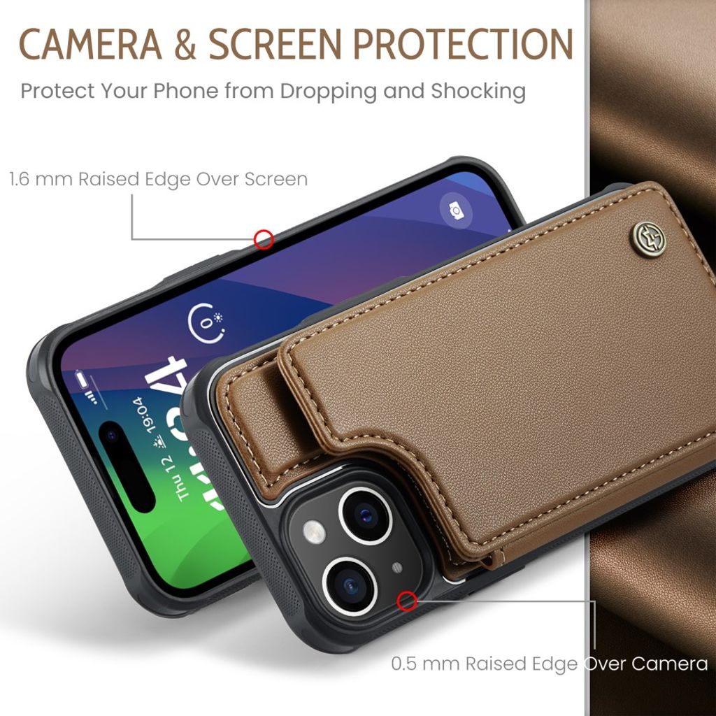 CASEME C22 iPhone 15 Wallet Case RFID Blocking Card Holder - Brown