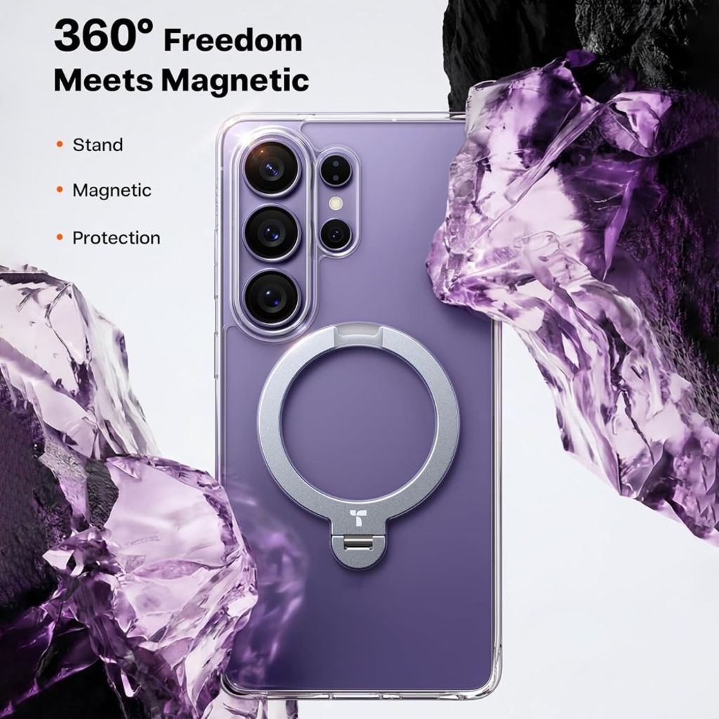 TORRAS Samsung Galaxy S26 Ultra MagSafe-yhteensopiva Kuori 360° Sormusteline - Läpinäkyvä