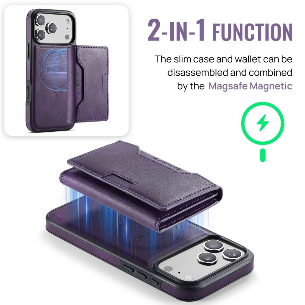 MAGKING iPhone 18 Pro Max/17 Pro Max MagSafe Kuori irrotettavalla lompakolla - Violetti