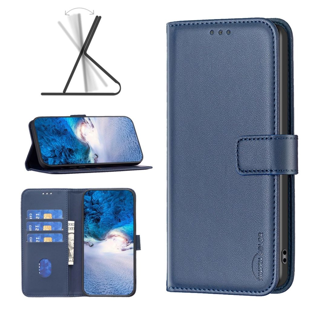 BINFEN COLOR iPhone 15 Wallet Cover Stand PU Leather - Blue