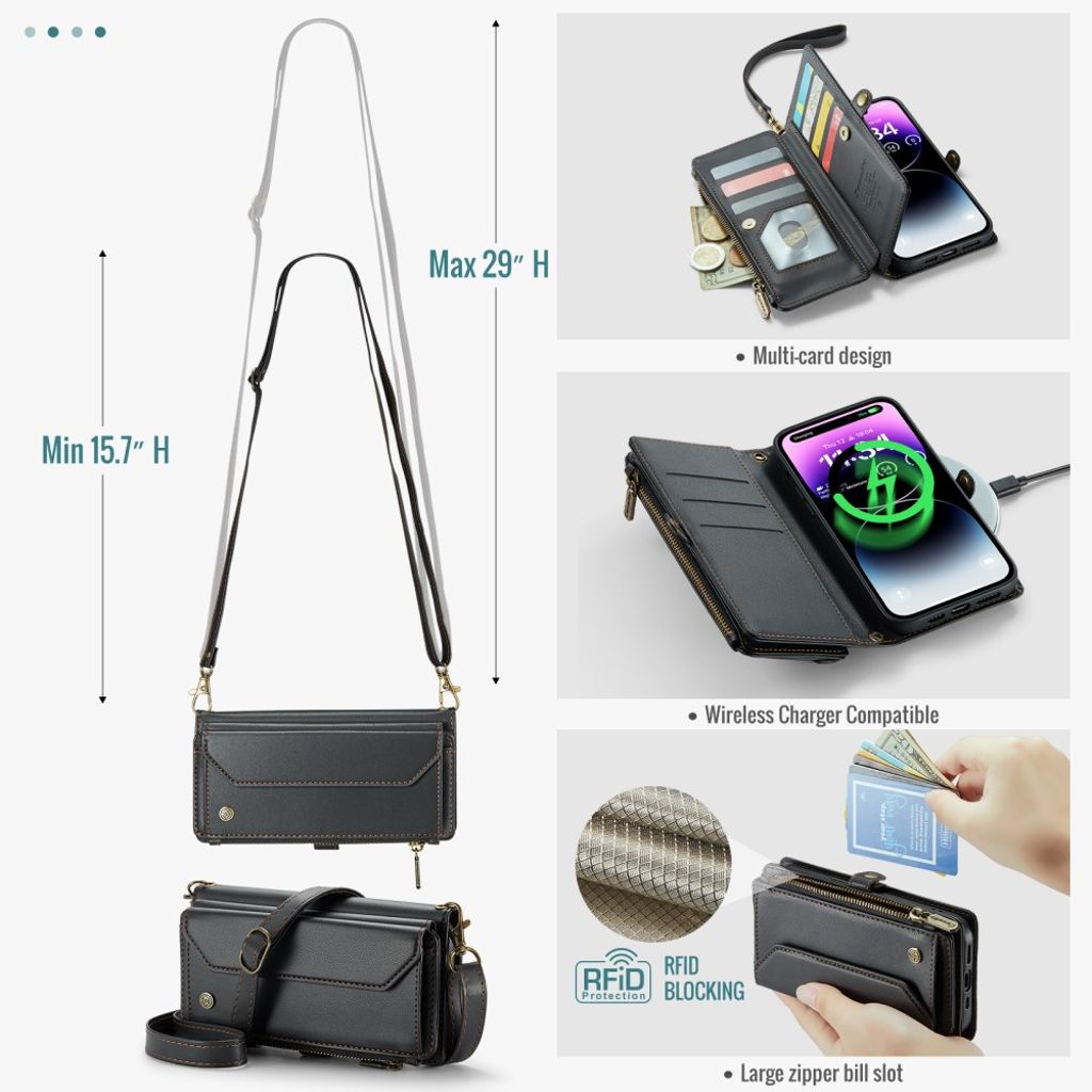 CASEME iPhone 14 Pro Max C36 Lompakkokuori RFID  – Musta