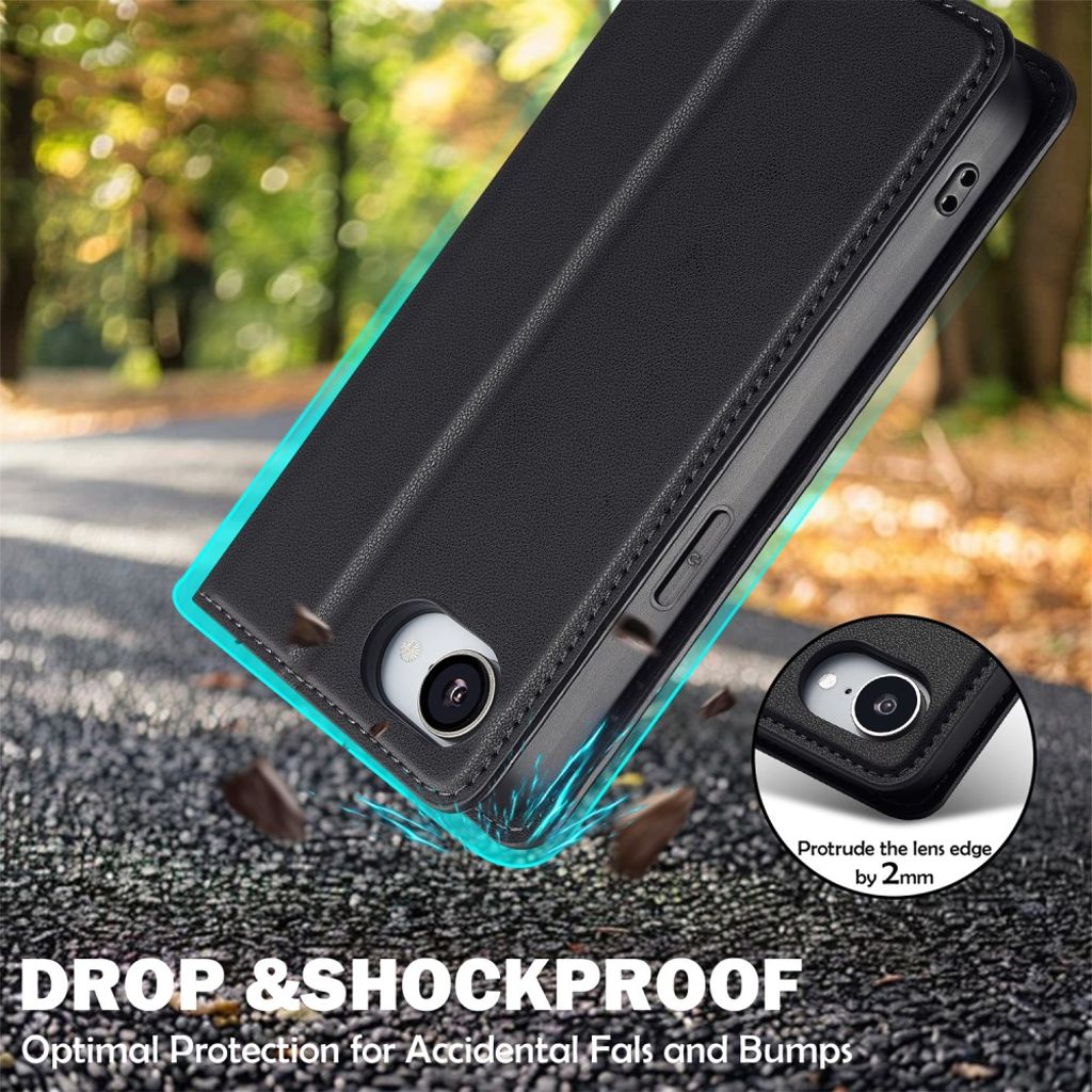 LC.IMEEKE iPhone 16e Plånboksfodral PU-läder Stativ Kortfack – Svart