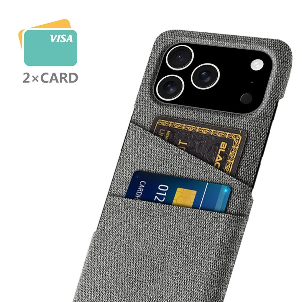 iPhone 17 Pro Skal i Textil med 2 Kortfack - Grå