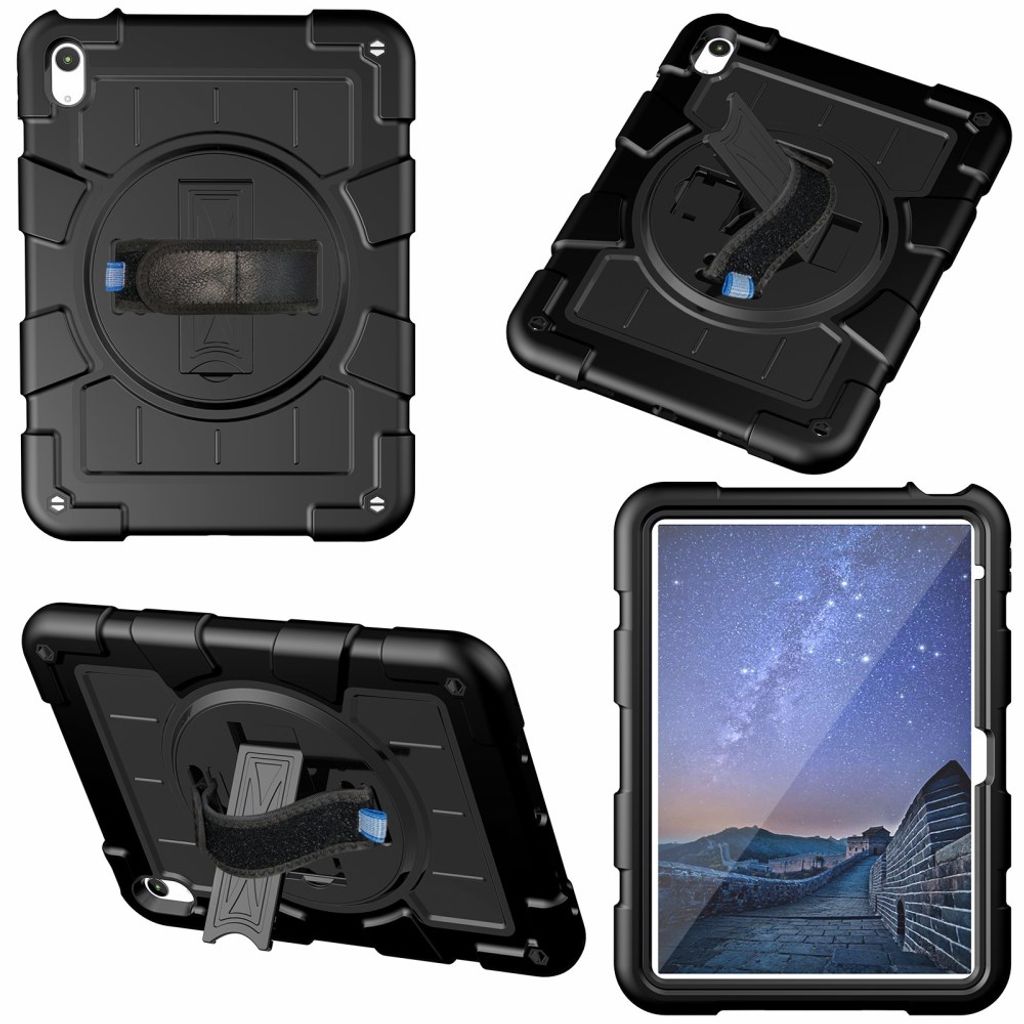 iPad A16 11" 2025/10.9" 2024 Cover med roterende håndrem og standfunktion - Sort