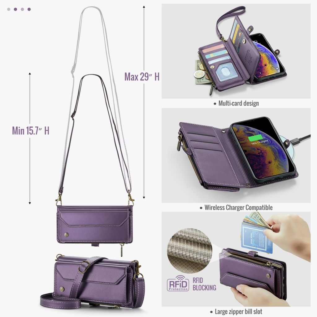 CASEME iPhone XS Max Pungetui m.fl. Stativ & RFID – Lilla