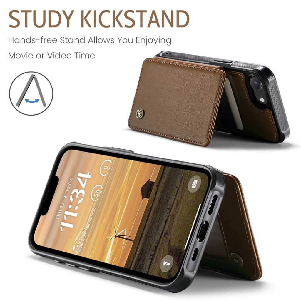 CASEME C22 Wallet Case with RFID Blocking for iPhone 16e – Brown