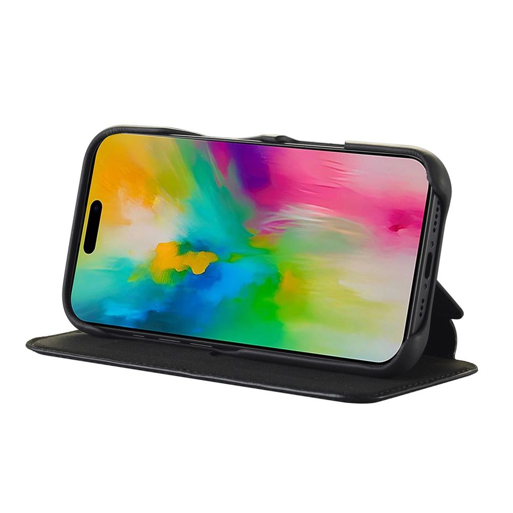 LC.IMEEKE iPhone 16 Plus Wallet Cover Card Holder Stand – Black