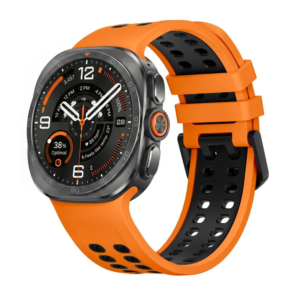 Samsung Galaxy Watch Ultra/Ultra2 Tofarget silikon klokkerem med dobbel spenne - Oransje/Svart