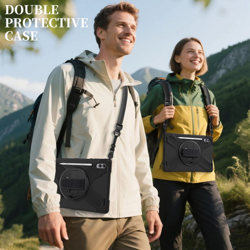 Samsung Galaxy Tab S11 Ultra Kuori Jalustalla Olkahihnalla - Musta