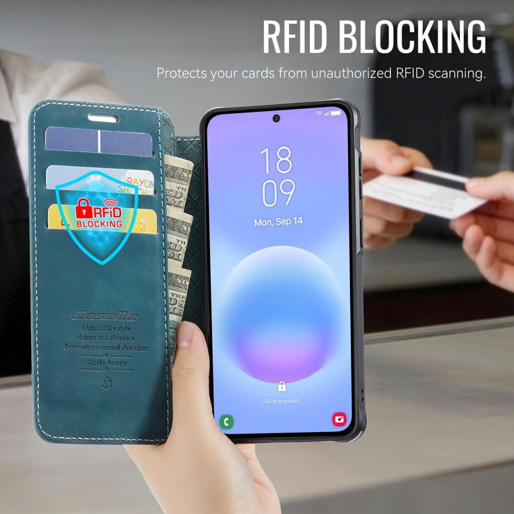 CASEME 053 Samsung Galaxy A17/A16/A26 Lompakkokotelo MagSafe RFID-estävä - Sininen