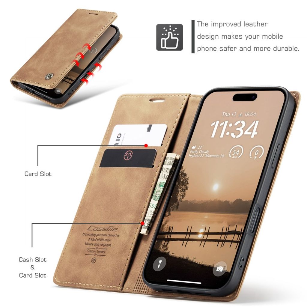CASEME iPhone 17 Pro Max Lommeboketui med Kortspor - Brun