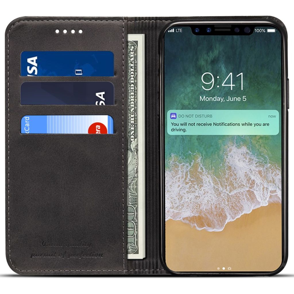 SUTENI Plånboksfodral med Stativ för iPhone X/XS – Svart