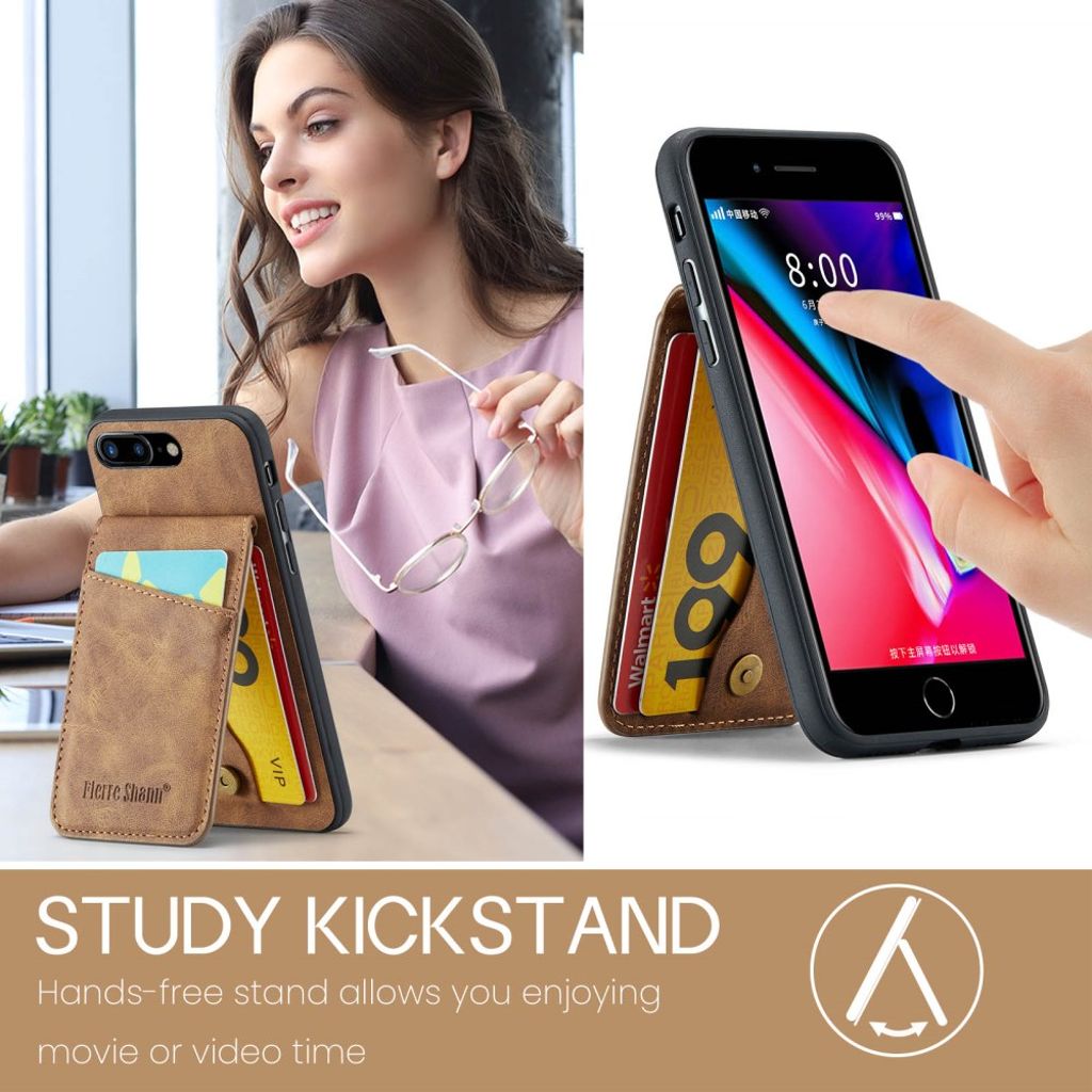 FIERRE SHANN iPhone 7 Plus / 8 Plus Cover med Kortplads - Brun