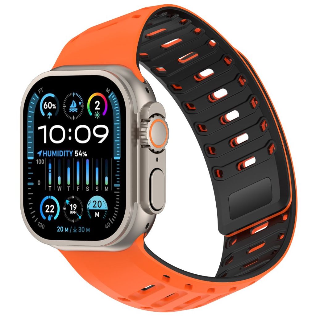 Apple Watch 49/46/44/42mm Klockarmband i Silikon Magnetisk - Orange/Svart