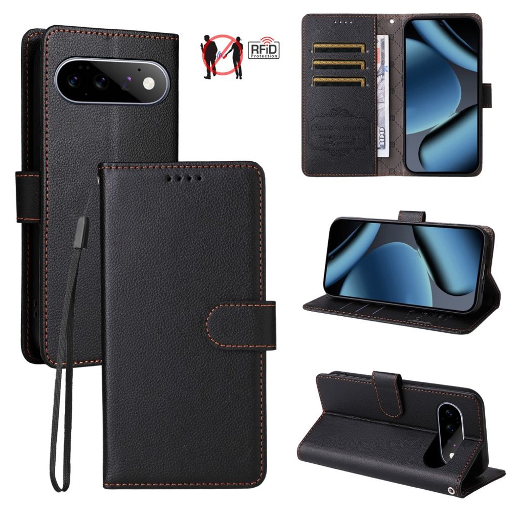 Google Pixel 11 Pro/11 Plånboksfodral RFID-blockerande 3 Kortfack PU-läder - Svart