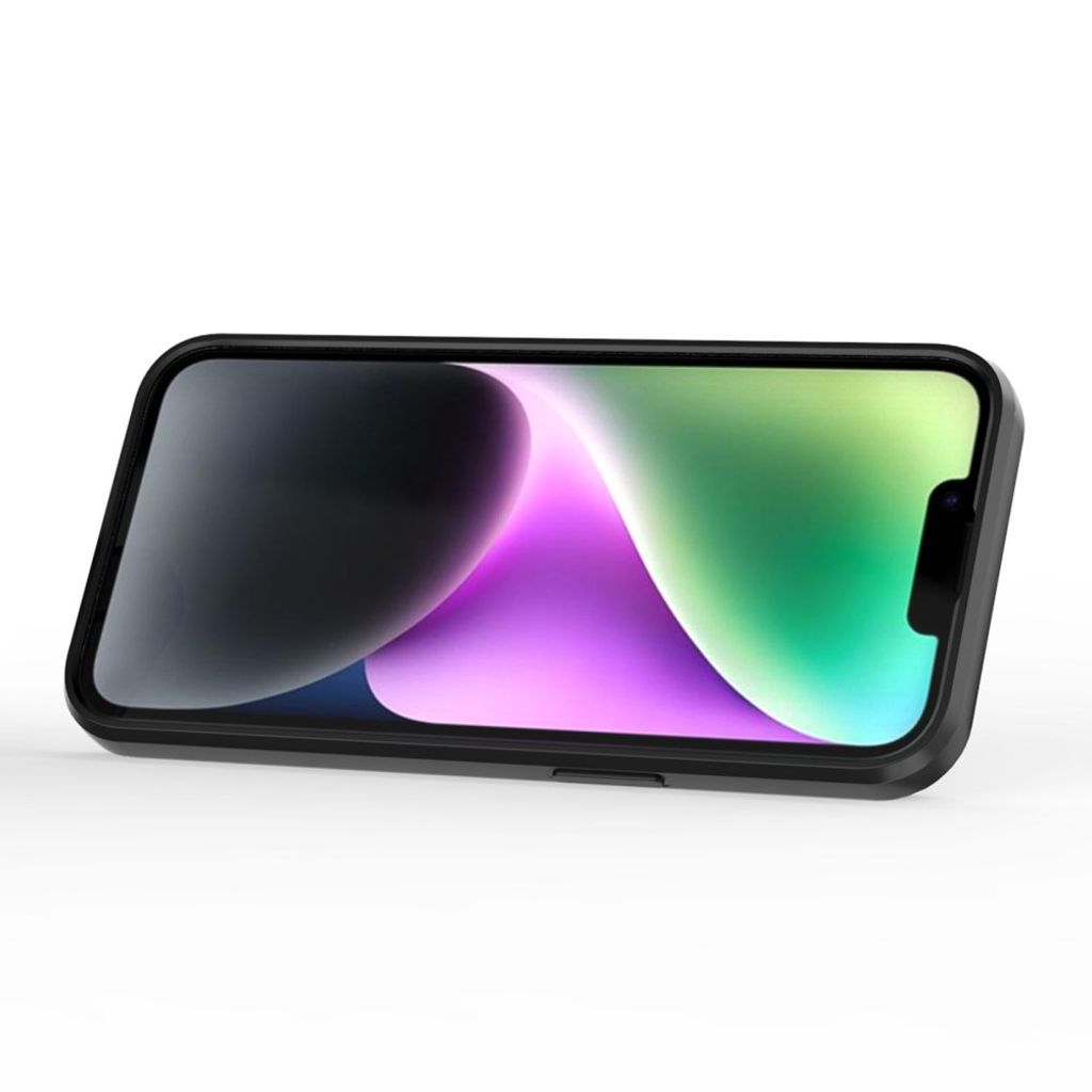 iPhone 14 Cover med kameralinsebeskyttelse og stativ – Sort