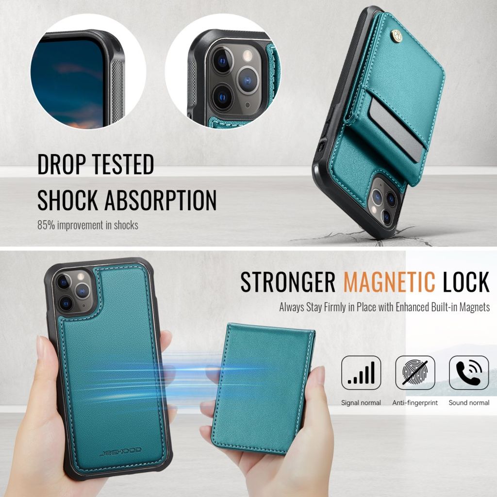 JEEHOOD iPhone 11 Pro Max Plånboksskal MagSafe RFID-blockerande – Blå