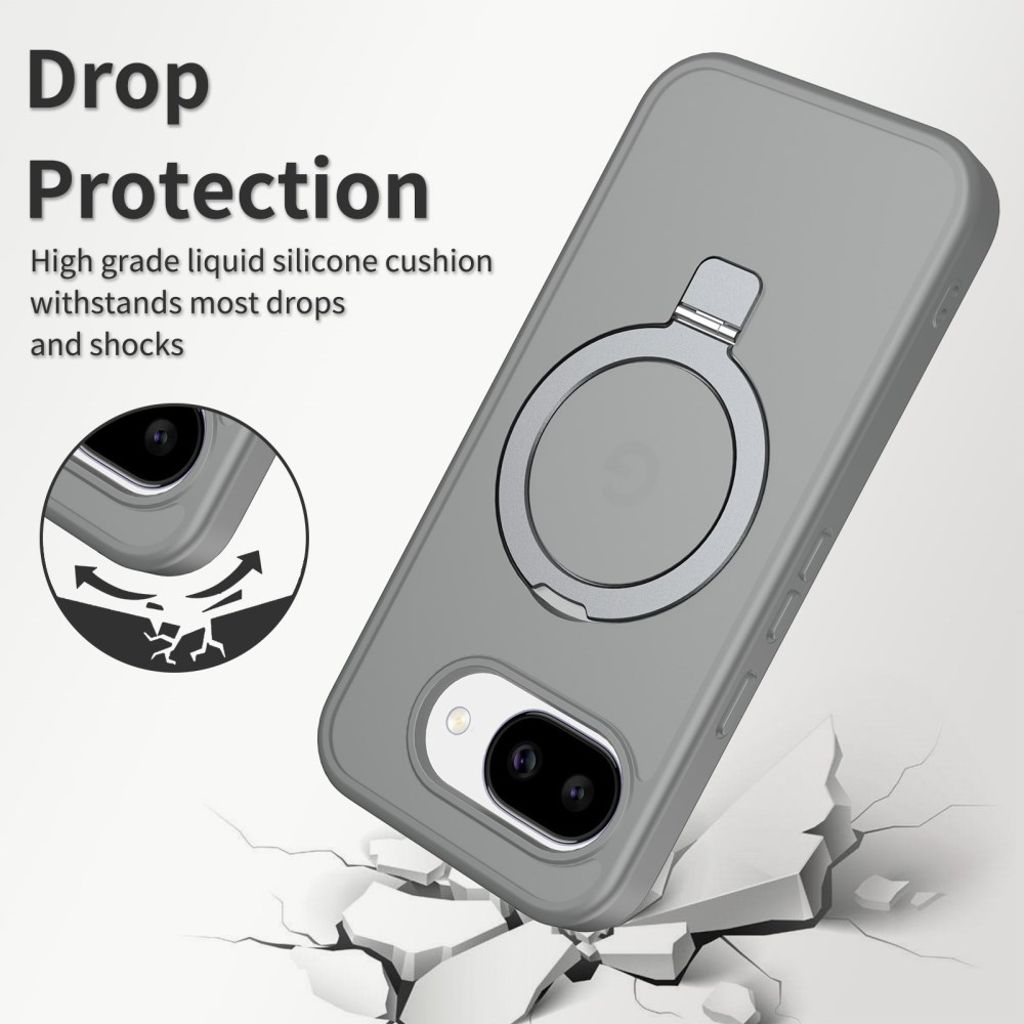 Google Pixel 10a MagSafe-kompatibelt Silikonskal med Ringhållare – Mörkgrå
