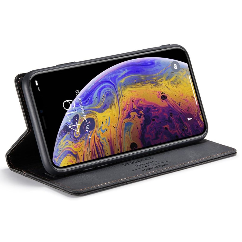 AUTSPACE iPhone X/XS Lompakkokotelo RFID Korttipaikoilla – Musta