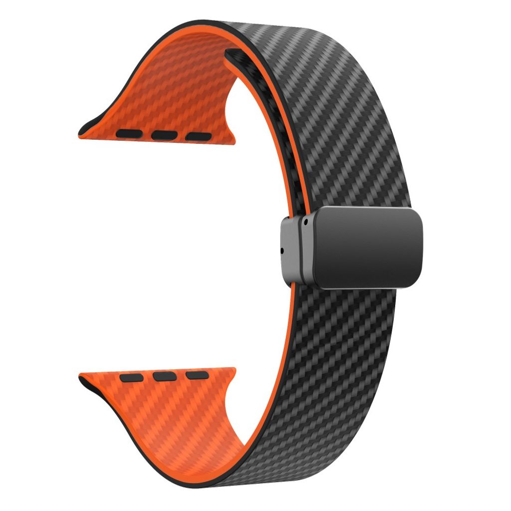 Apple Watch 42 / 41/ 40 / 38mm Klockarmband kolfibertextur - Svart/Orange