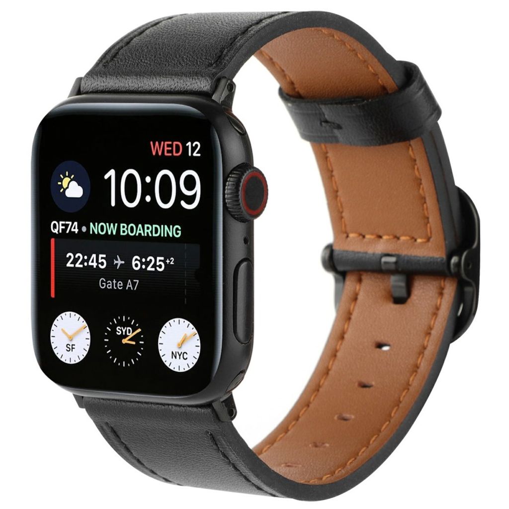 Apple Watch 42/44/46/49mm Urrem i ægte læder – Sort