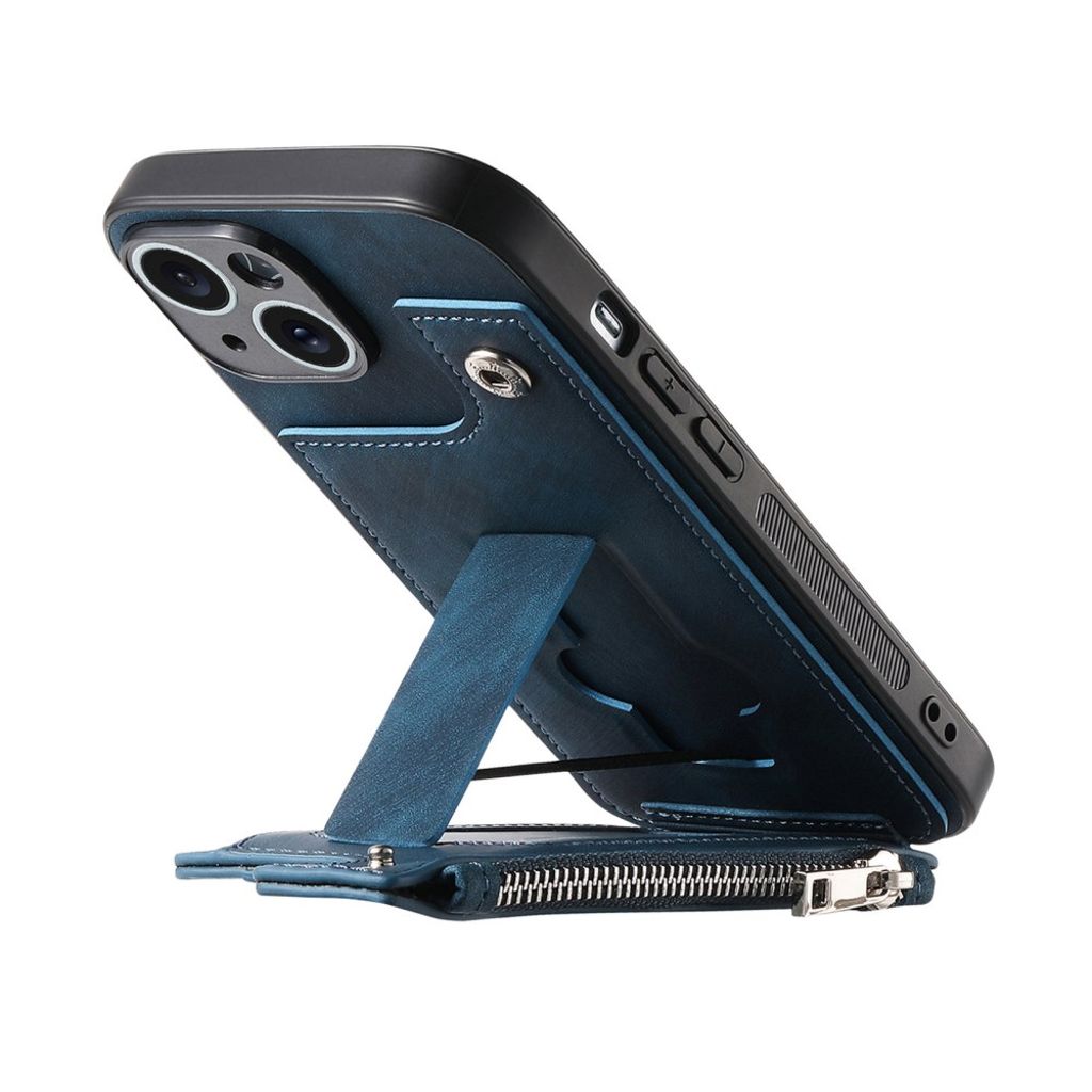 iPhone 14 Pungcover med Kortholder/Stativ – Blå