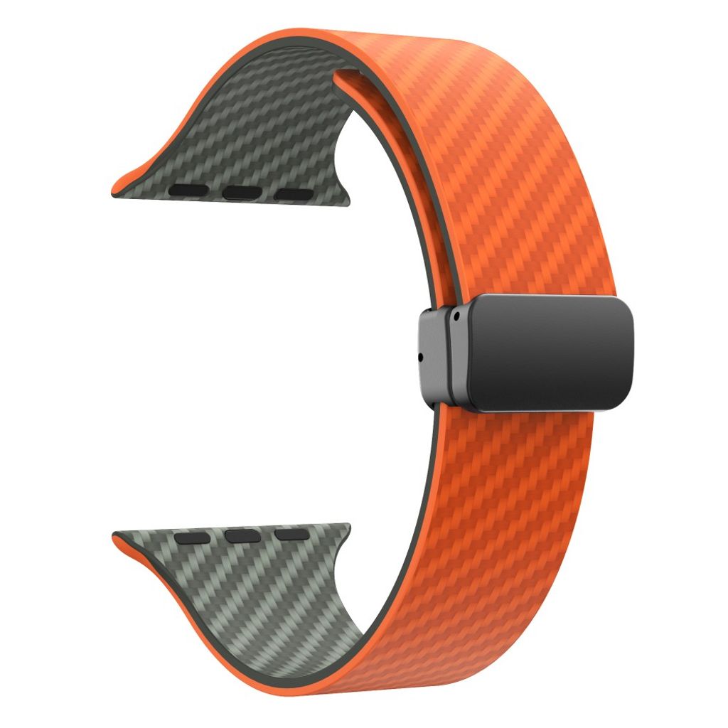 Apple Watch 49 / 46 / 44 / 42mm Klockarmband kolfibertextur - Orange/Grön
