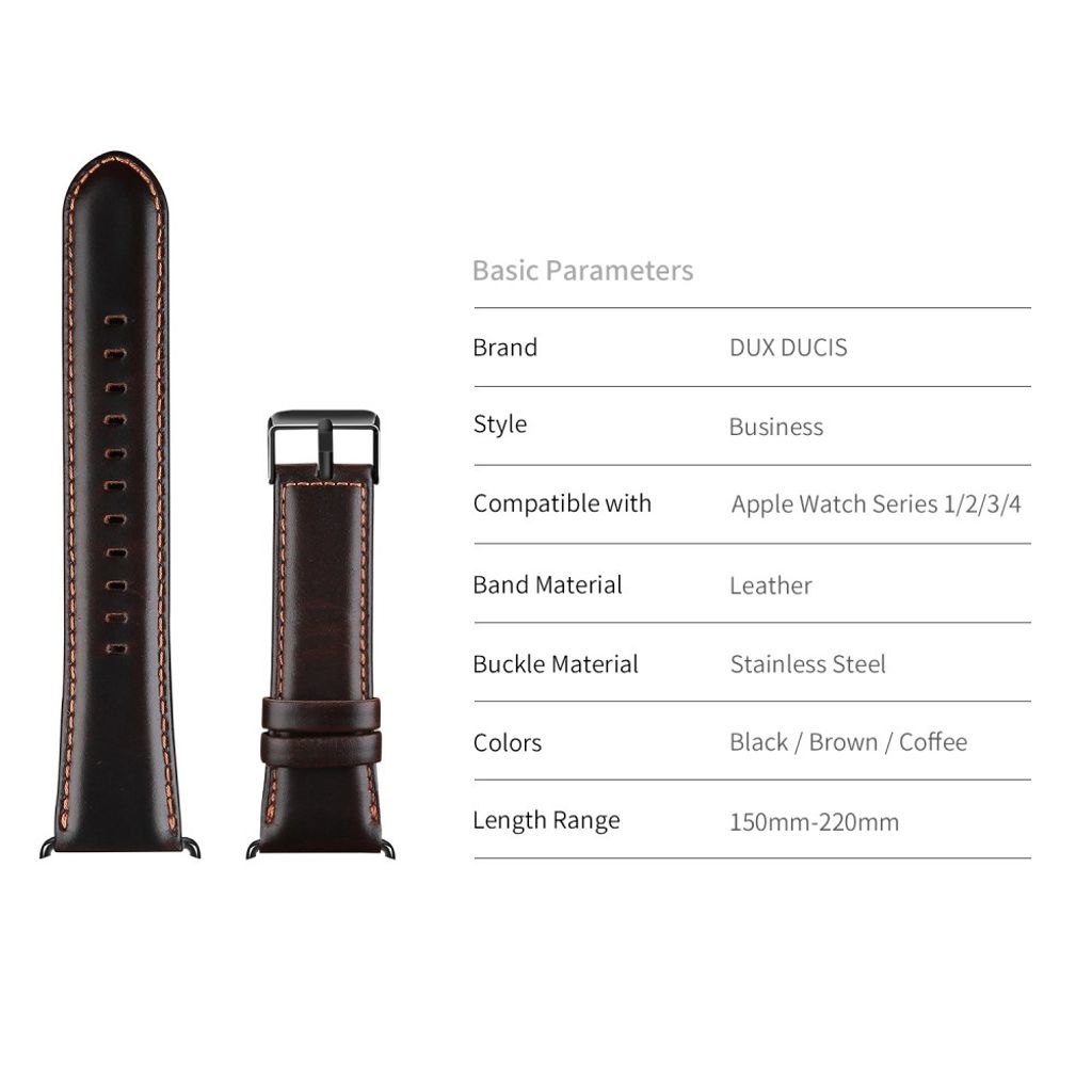 DUX DUCIS Apple Watch 42/44/46/49 mm skinnrem – mørkebrun