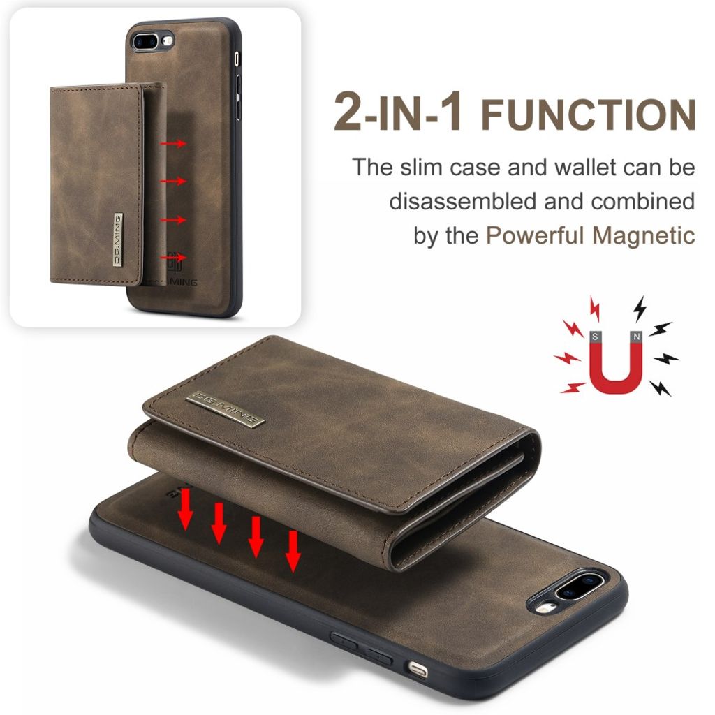 DG.MING iPhone 7 Plus / 8 Plus Skal med Plånbok - Mörkbrun