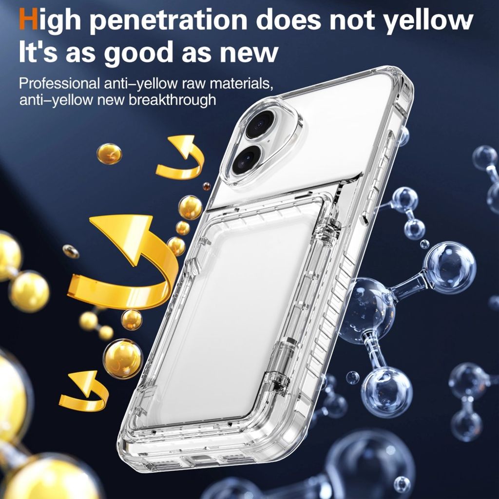 iPhone 17 Skal med stativ och kortfack – Transparent svart