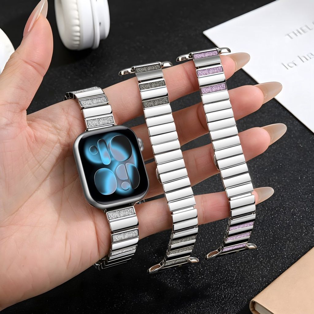 Apple Watch 49/46/44/42mm Klockarmband i rostfritt stål med glitter - Grå