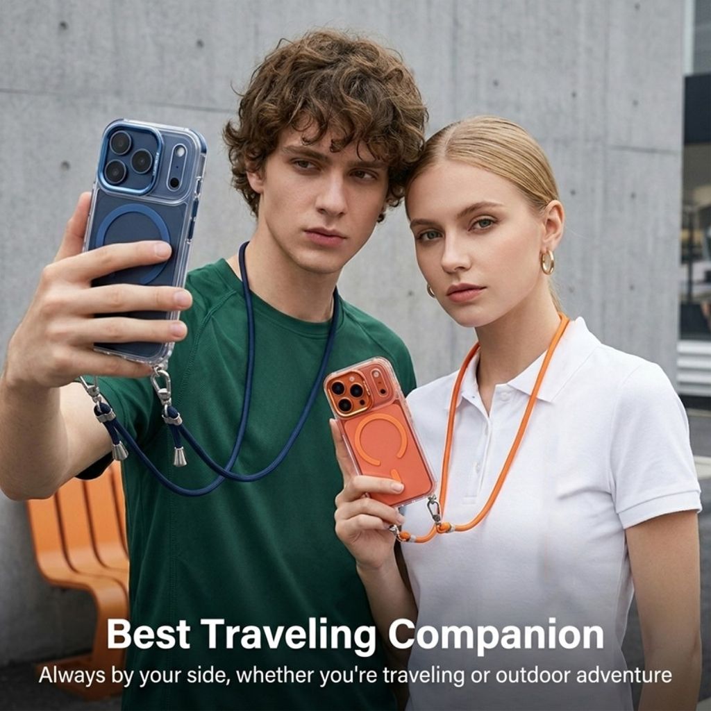 iPhone 17 Pro Max MagSafe-kuori kantohihnalla - läpinäkyvä harmaa