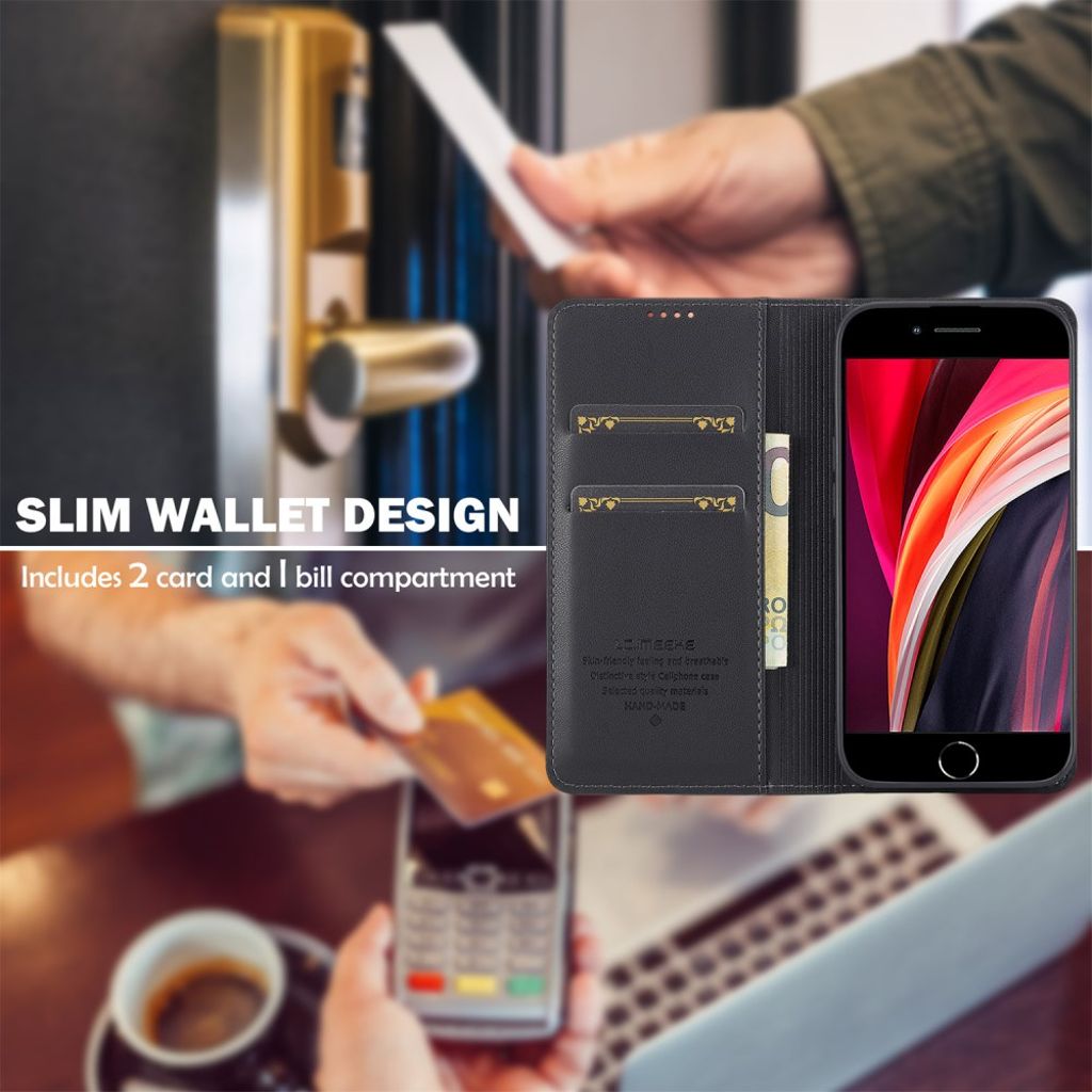 LC.IMEEKE iPhone 16e Plånboksfodral PU-läder Stativ Kortfack – Svart
